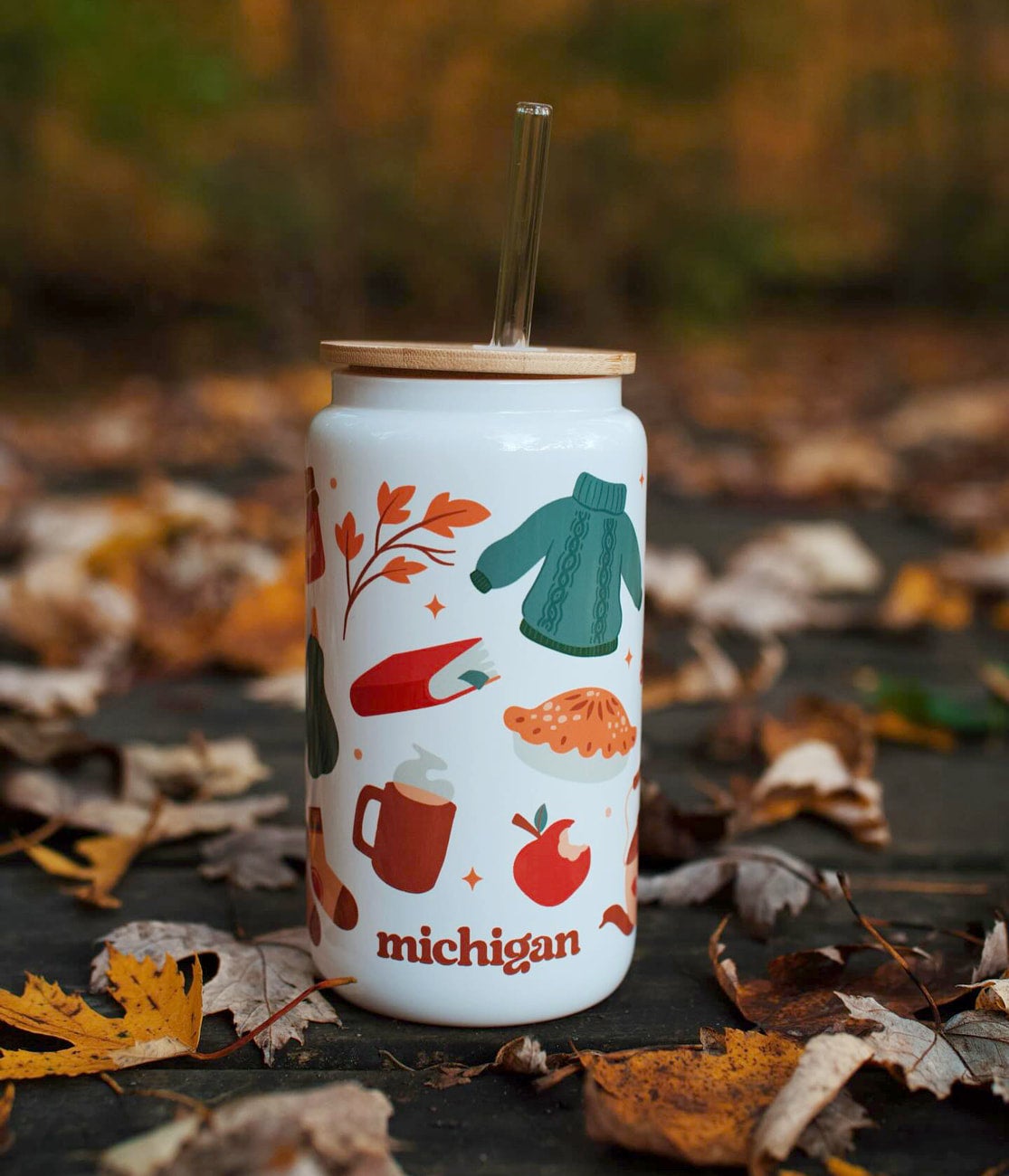 Fall Michigan Glass with Lid | Stuck on Michigan